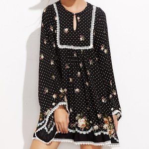 LOOKING FOR - Shein Black Polka Dot & Rose Print Tunic Dress